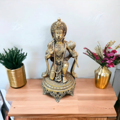Brass Superfine Hanuman Statue | 20" Height | Blessing Pose