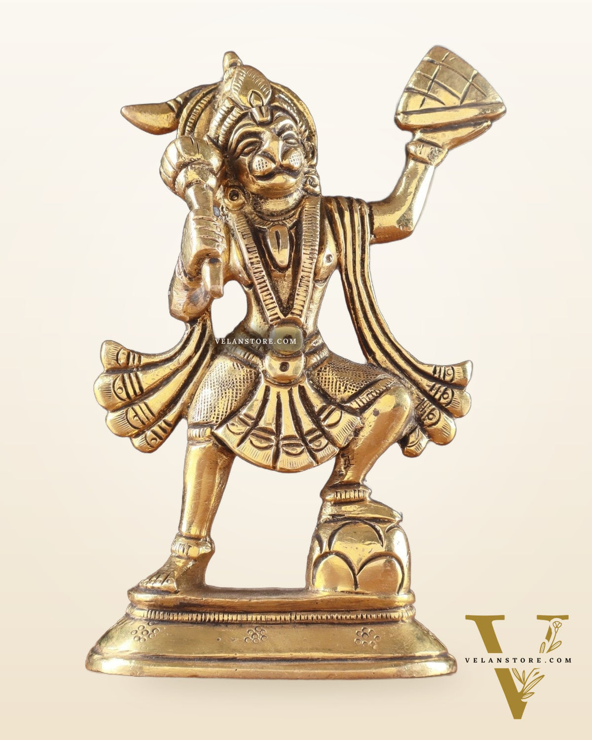 Brass Superfine Hanuman Statue | Sanjeevani Mountain | 5.5" Height