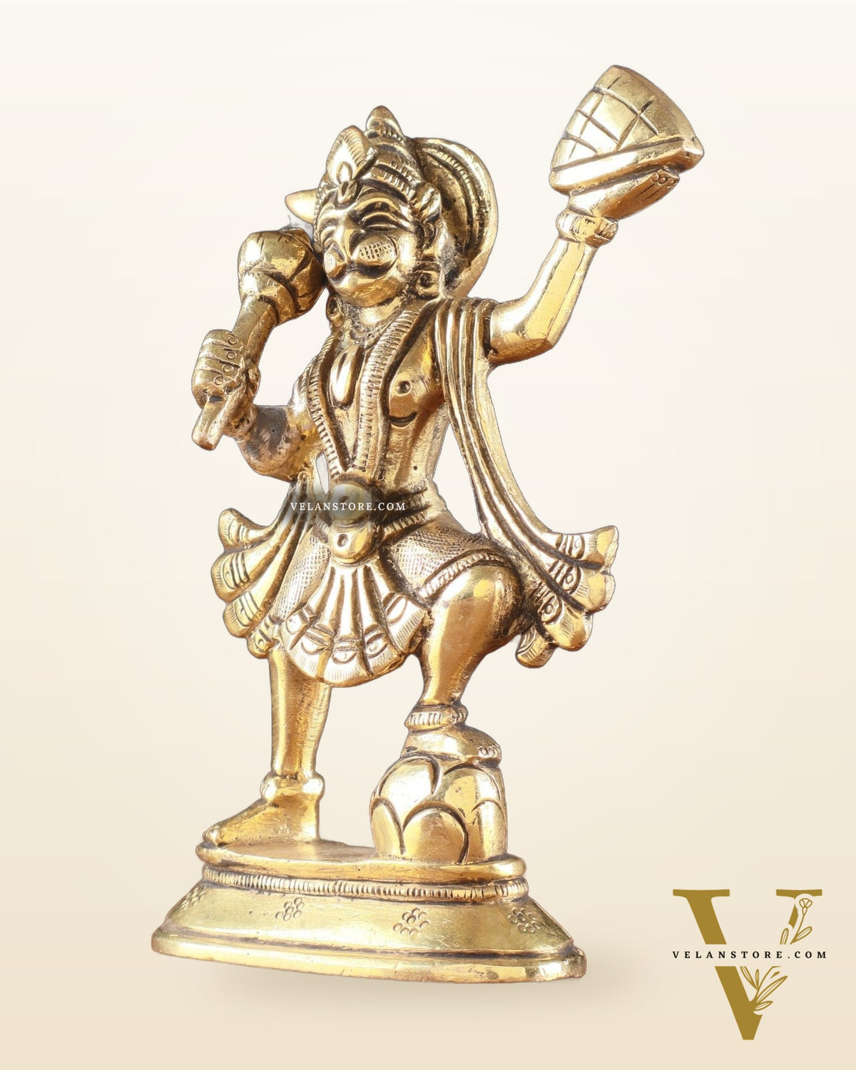 Brass Superfine Hanuman Statue | Sanjeevani Mountain | 5.5" Height