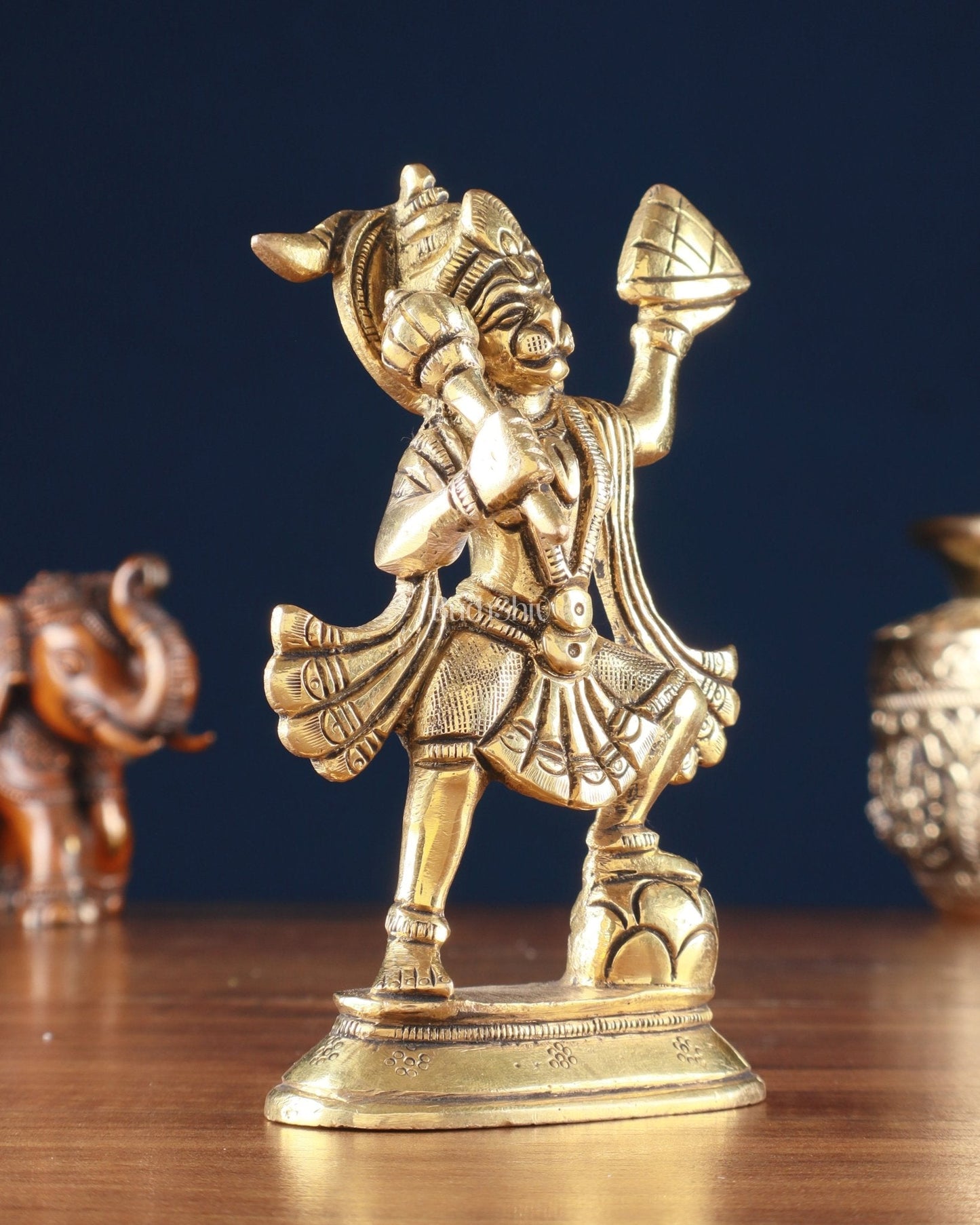Brass Superfine Hanuman Statue | Sanjeevani Mountain | 5.5" Height
