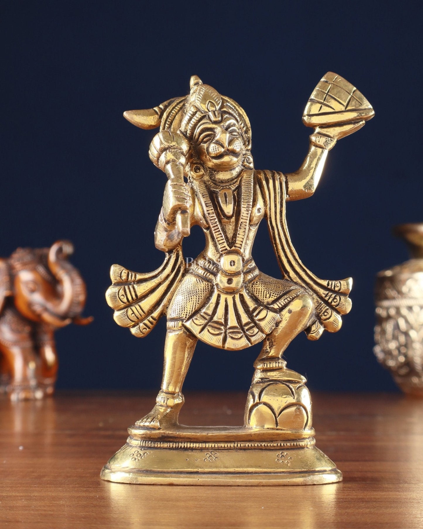 Brass Superfine Hanuman Statue | Sanjeevani Mountain | 5.5" Height