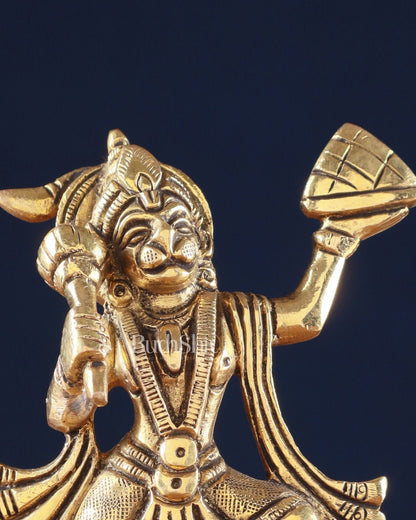 Brass Superfine Hanuman Statue | Sanjeevani Mountain | 5.5" Height