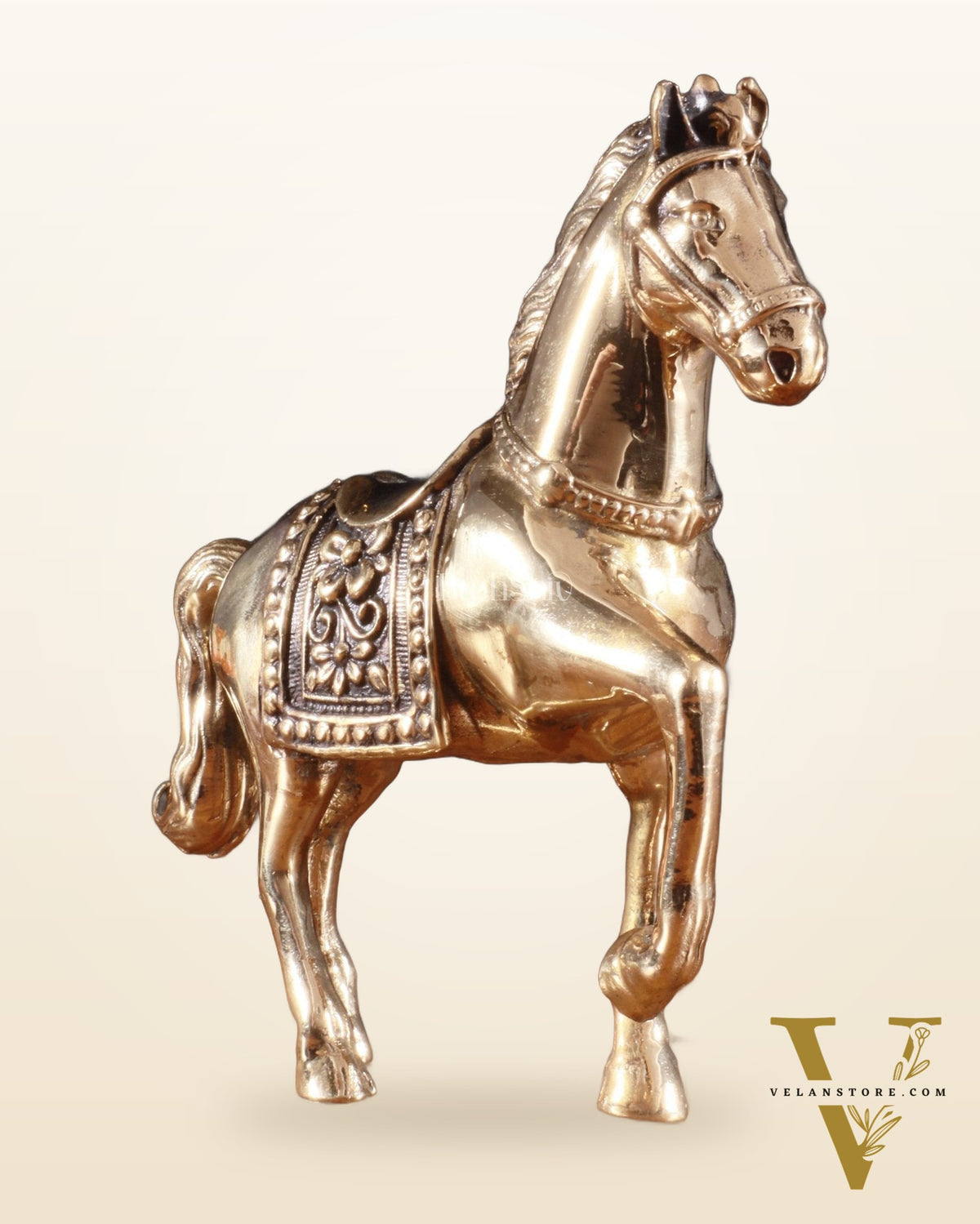 Brass Superfine Horse Showpiece – One Leg Up, Vastu Approved, 5 Inch