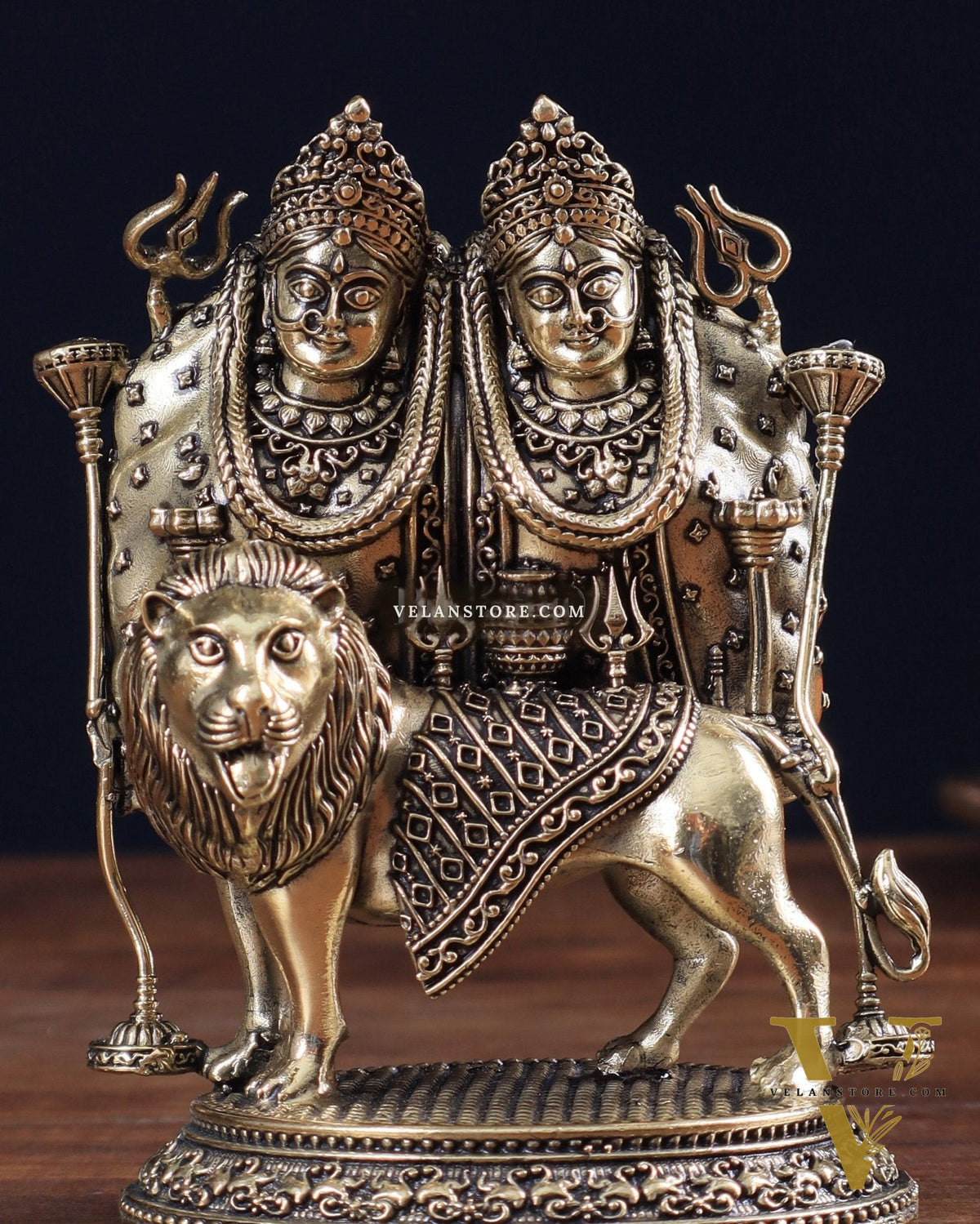 Brass Superfine Intricate Kaila Devi Chamunda Mata on Lion Idol 4.5"