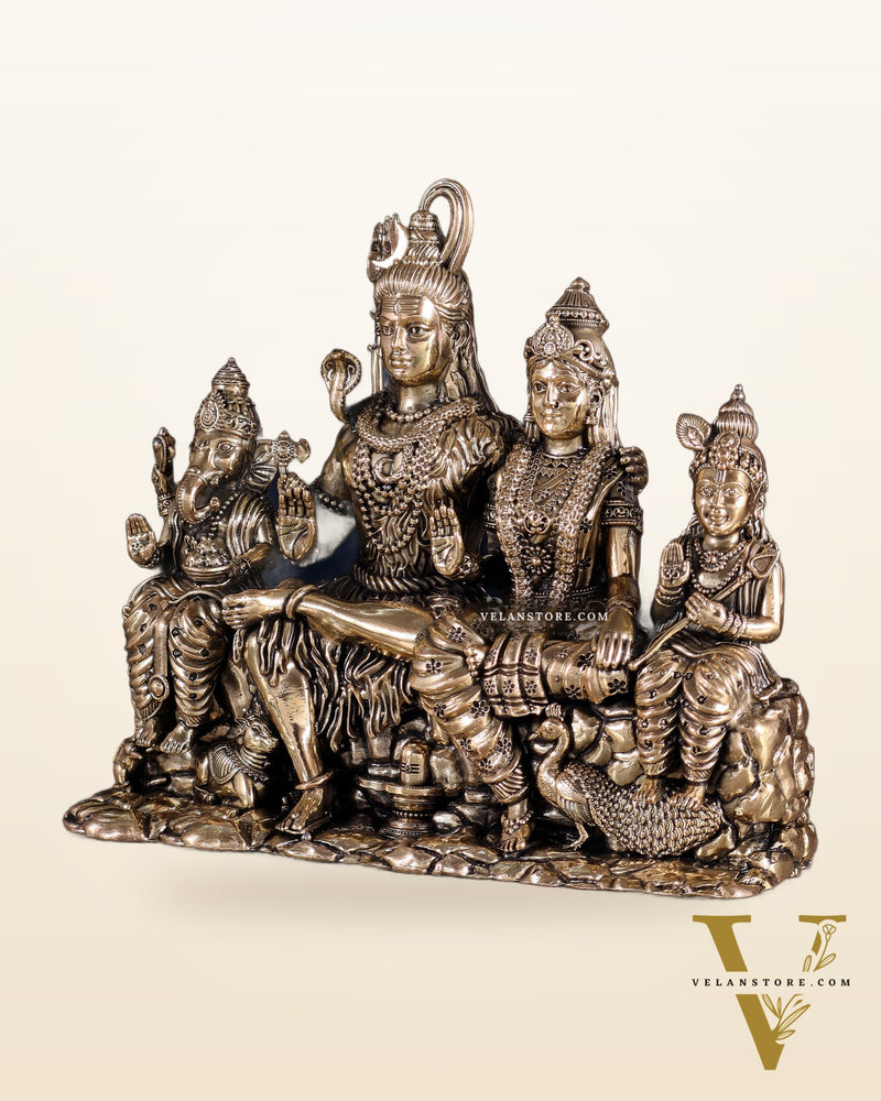 Brass Superfine Intricate Large Shiva Parivar Idol with Nandi, Peacock, Shivling & Mouse 7"