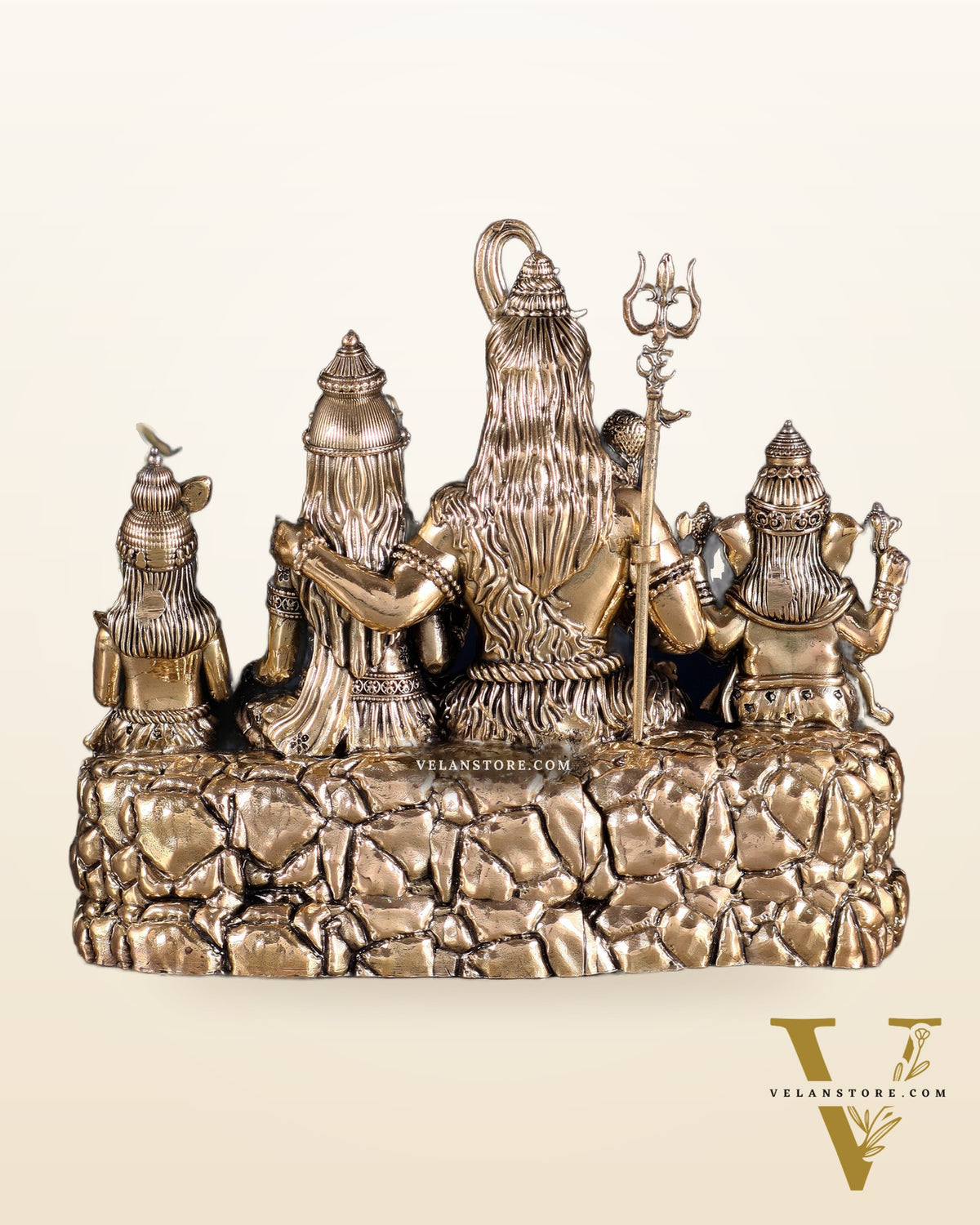 Brass Superfine Intricate Large Shiva Parivar Idol with Nandi, Peacock, Shivling & Mouse 7"