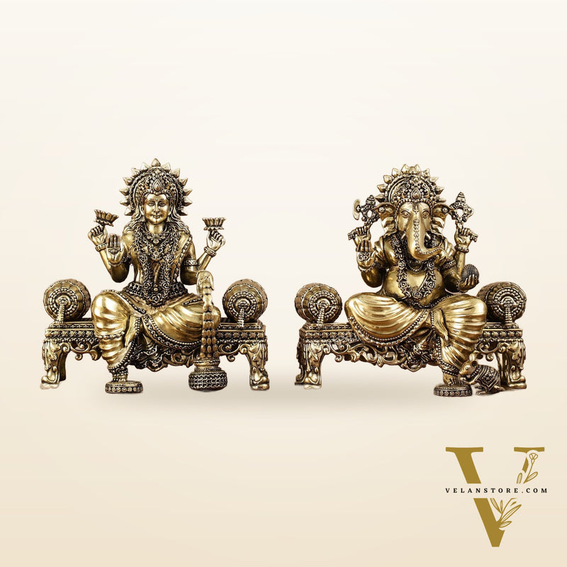 Brass Superfine Intricate Lightweight Ganesha Lakshmi Pair - 5.5"