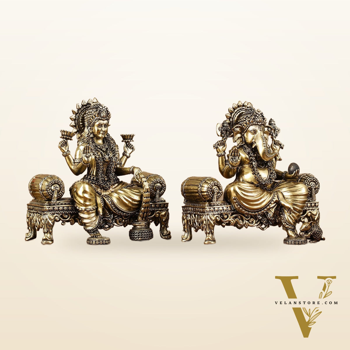 Brass Superfine Intricate Lightweight Ganesha Lakshmi Pair - 5.5"