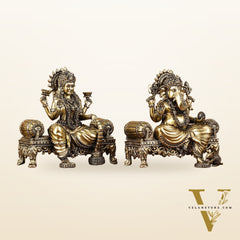 Brass Superfine Intricate Lightweight Ganesha Lakshmi Pair - 5.5"