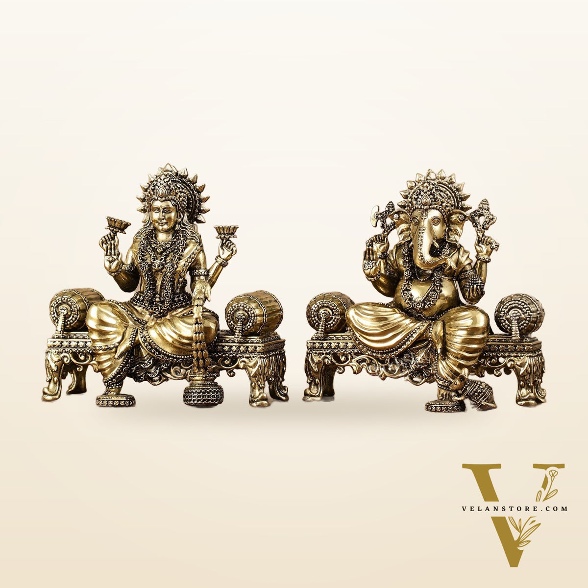 Brass Superfine Intricate Lightweight Ganesha Lakshmi Pair - 5.5"