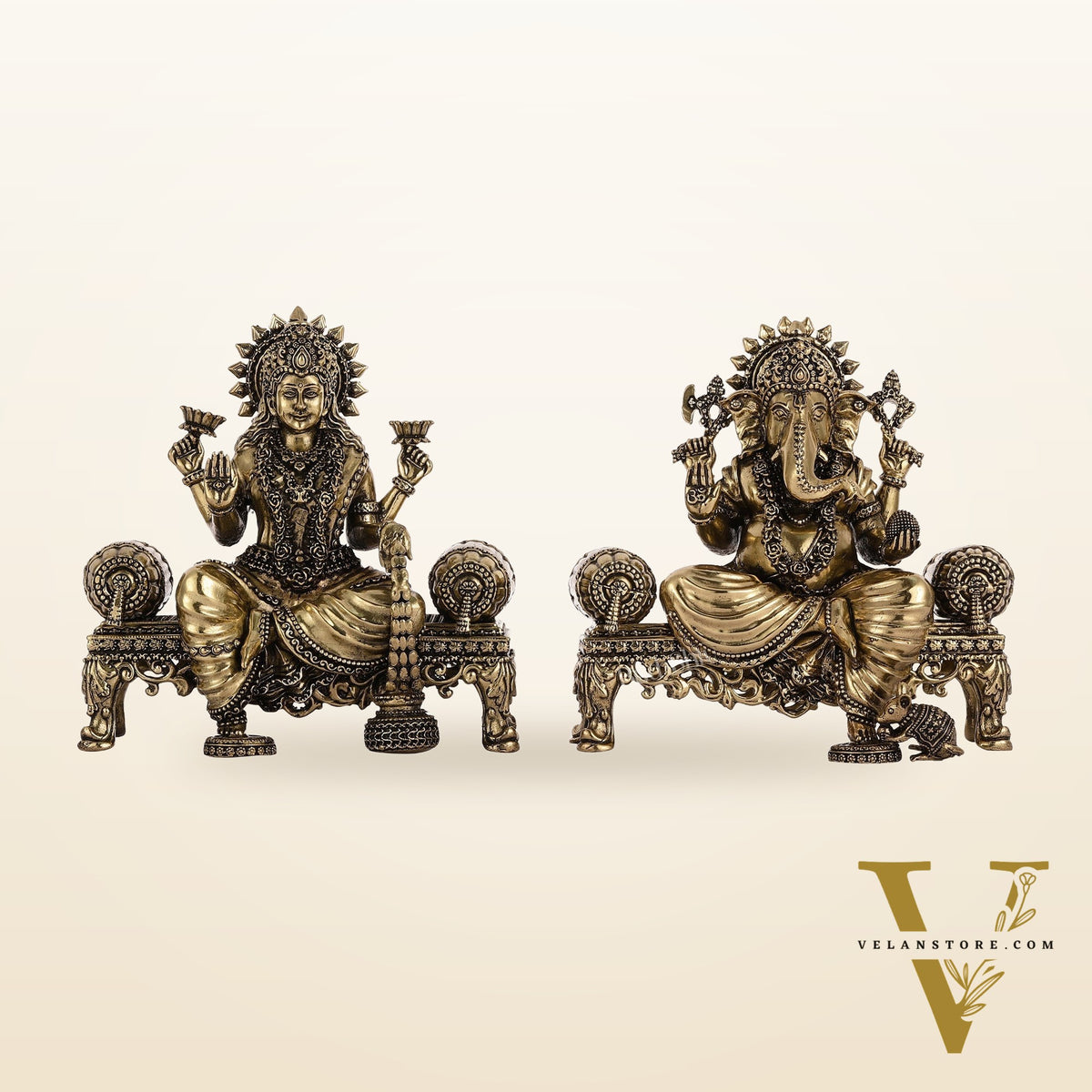 Brass Superfine Intricate Lightweight Ganesha Lakshmi Pair - 5.5"