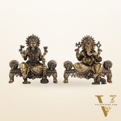 Brass Superfine Intricate Lightweight Ganesha Lakshmi Pair - 5.5"