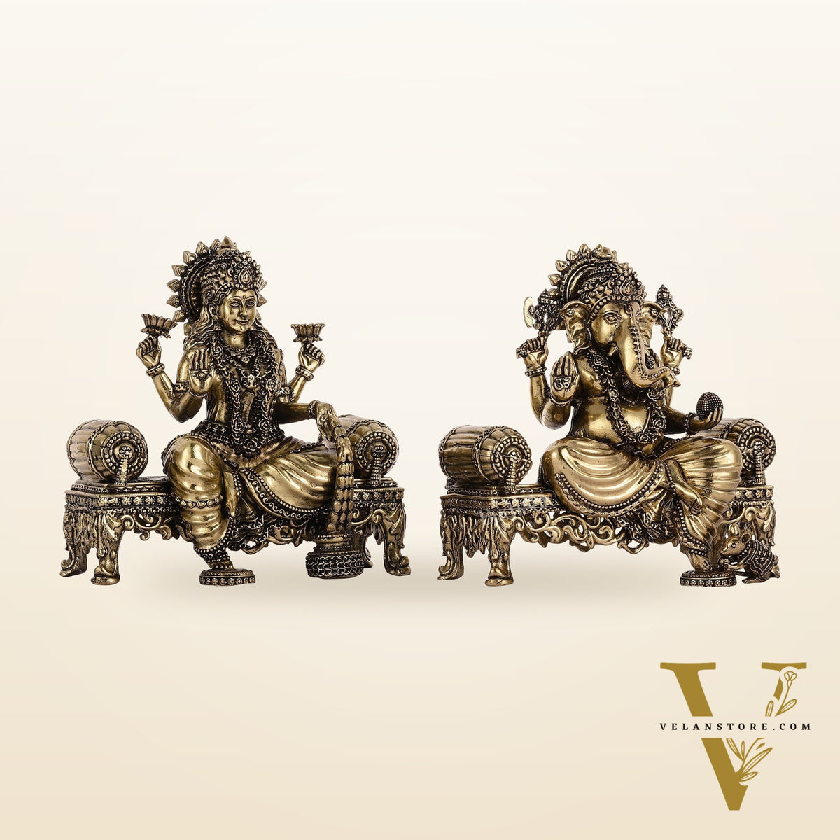 Brass Superfine Intricate Lightweight Ganesha Lakshmi Pair - 5.5"