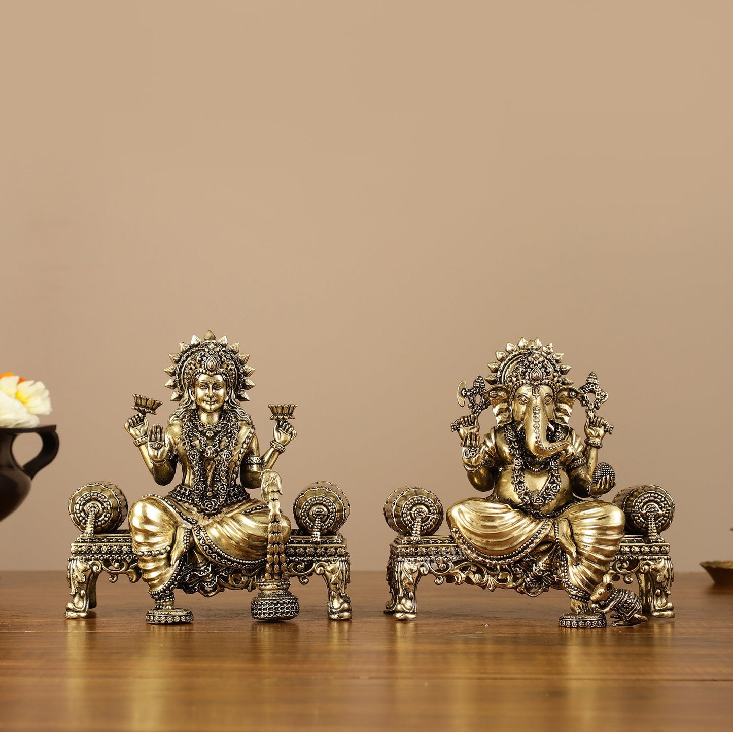 Brass Superfine Intricate Lightweight Ganesha Lakshmi Pair - 5.5"