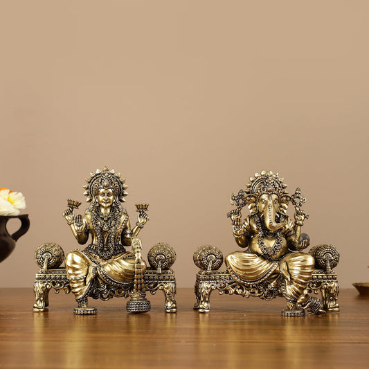 Brass Superfine Intricate Lightweight Ganesha Lakshmi Pair - 5.5"