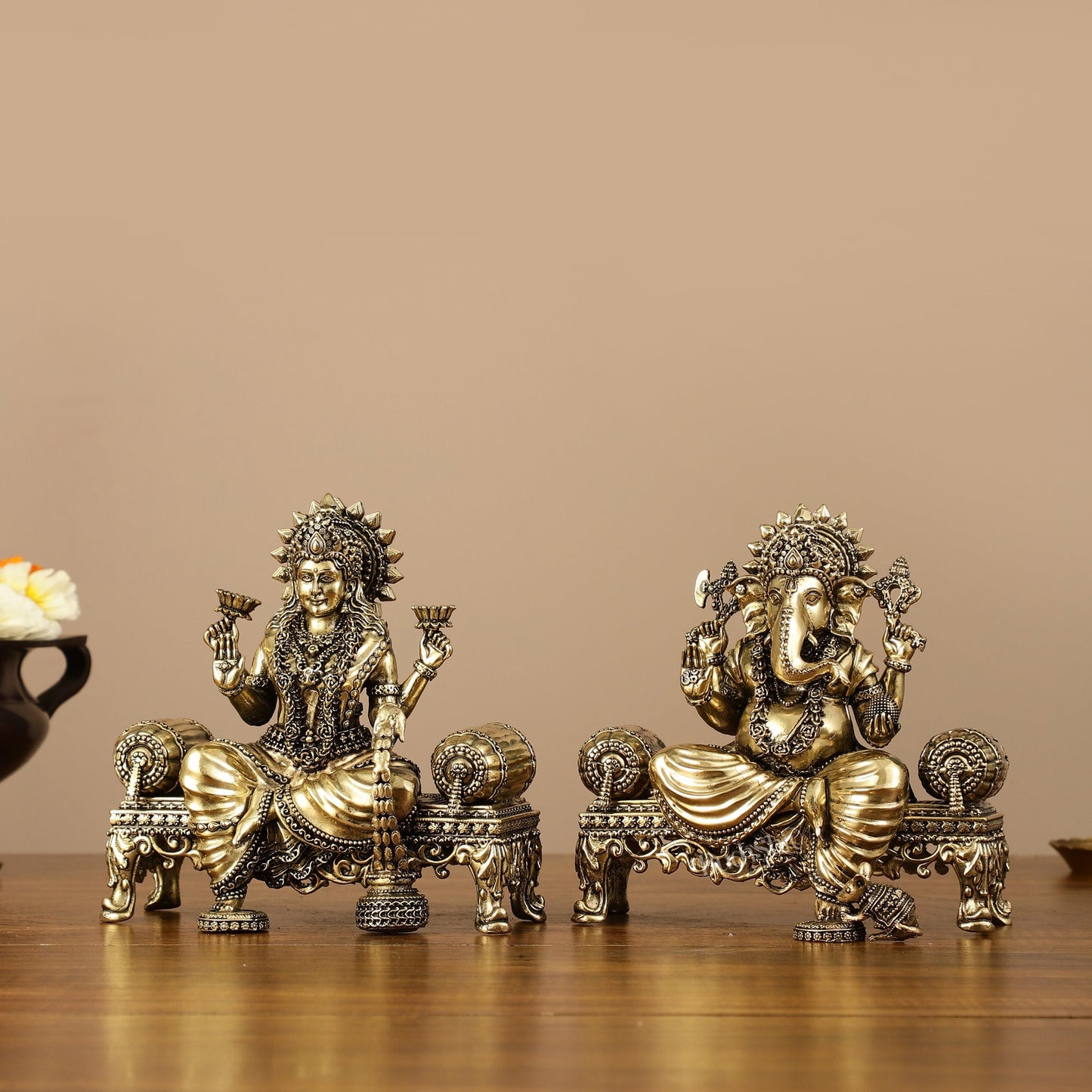 Brass Superfine Intricate Lightweight Ganesha Lakshmi Pair - 5.5"