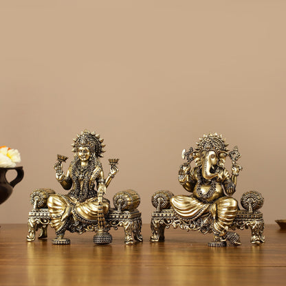 Brass Superfine Intricate Lightweight Ganesha Lakshmi Pair - 5.5"