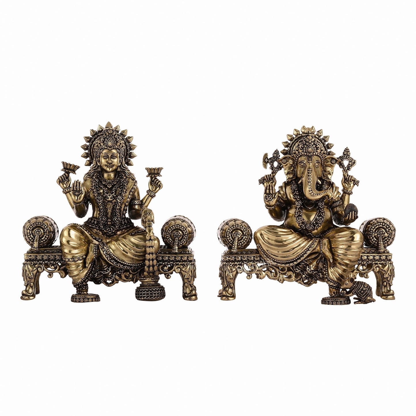Brass Superfine Intricate Lightweight Ganesha Lakshmi Pair - 5.5"