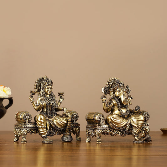 Brass Superfine Intricate Lightweight Ganesha Lakshmi Pair - 5.5"