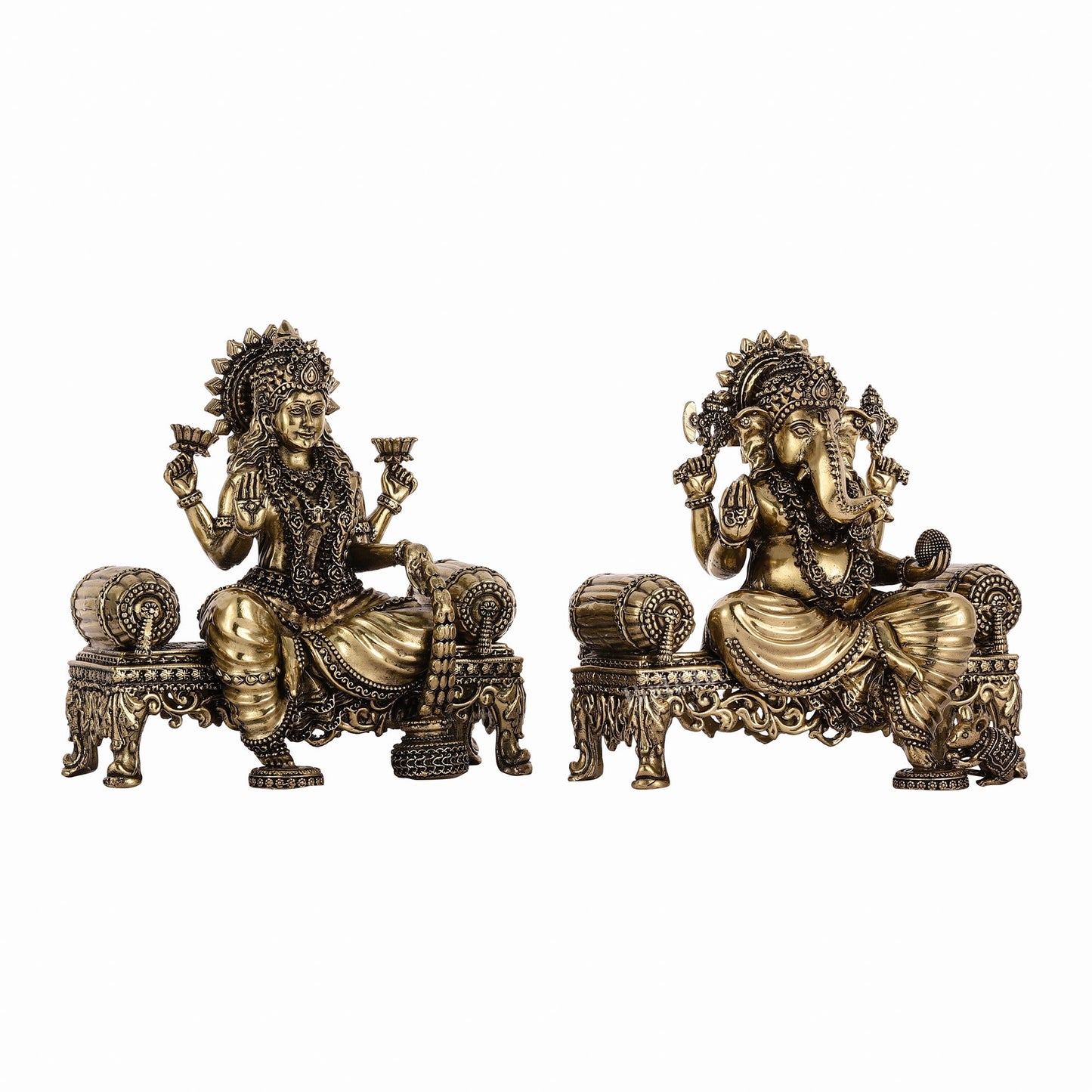 Brass Superfine Intricate Lightweight Ganesha Lakshmi Pair - 5.5"