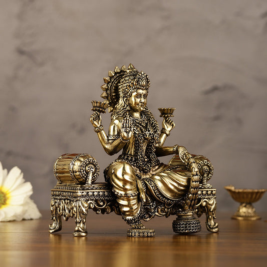 Brass Superfine Intricate Lightweight Goddess Lakshmi Idol - 5.5"