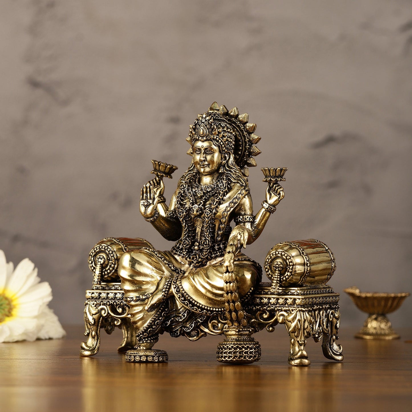 Brass Superfine Intricate Lightweight Goddess Lakshmi Idol - 5.5"