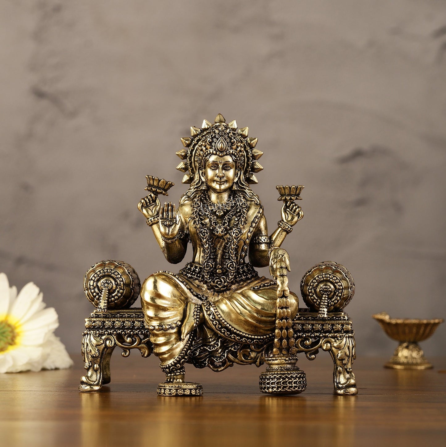 Brass Superfine Intricate Lightweight Goddess Lakshmi Idol - 5.5"