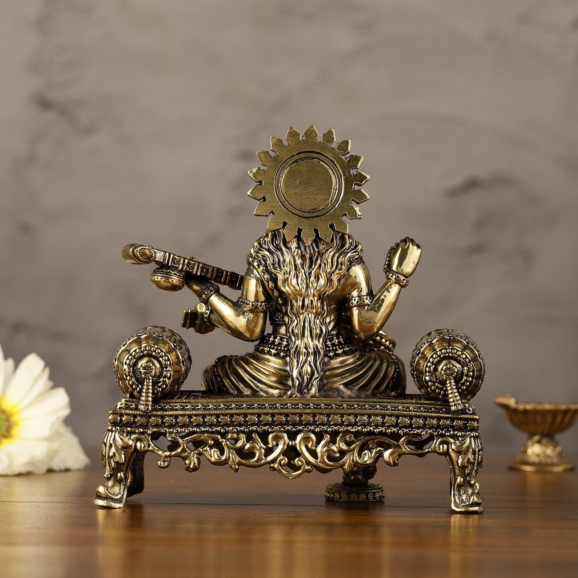 Brass Superfine Intricate Lightweight Goddess Saraswati Idol - 5.5"