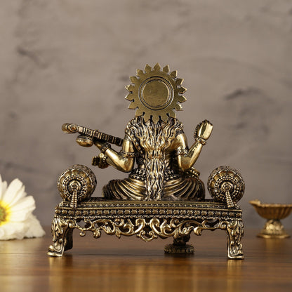 Brass Superfine Intricate Lightweight Goddess Saraswati Idol - 5.5"