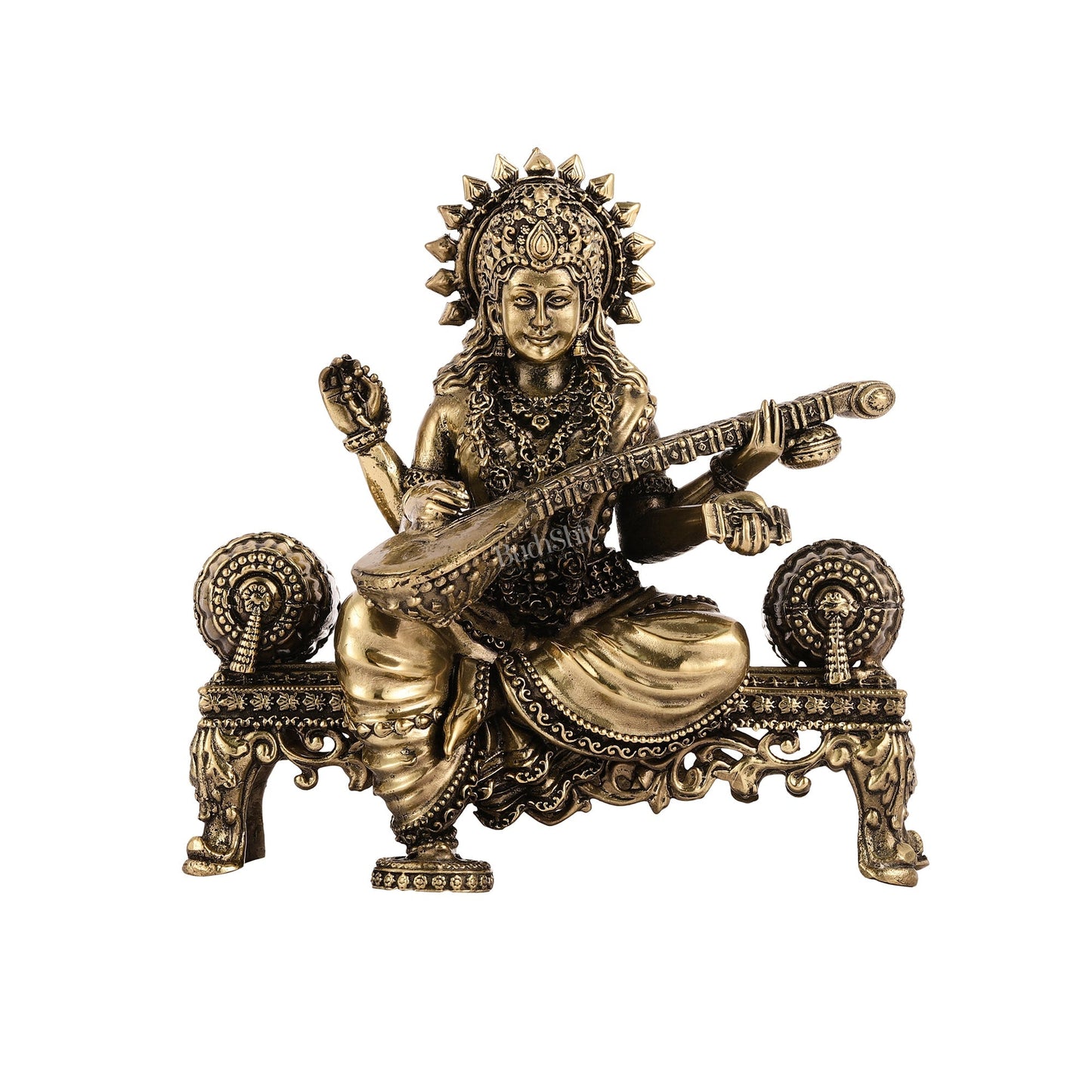Brass Superfine Intricate Lightweight Goddess Saraswati Idol - 5.5"