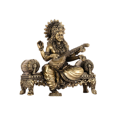 Brass Superfine Intricate Lightweight Goddess Saraswati Idol - 5.5"