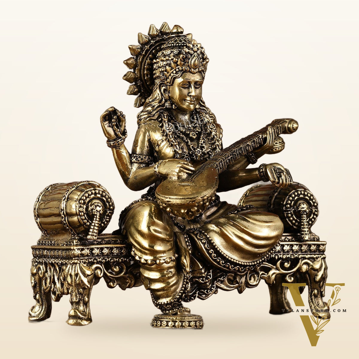 Brass Superfine Intricate Lightweight Goddess Saraswati Idol - 5.5"