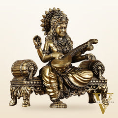 Brass Superfine Intricate Lightweight Goddess Saraswati Idol - 5.5"