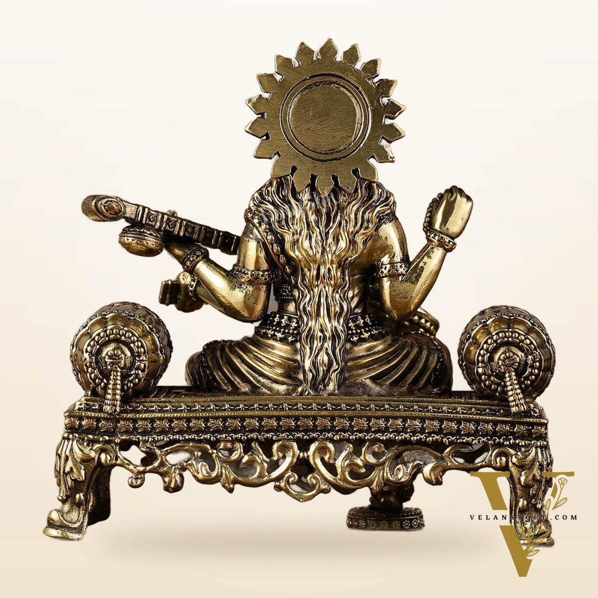 Brass Superfine Intricate Lightweight Goddess Saraswati Idol - 5.5"