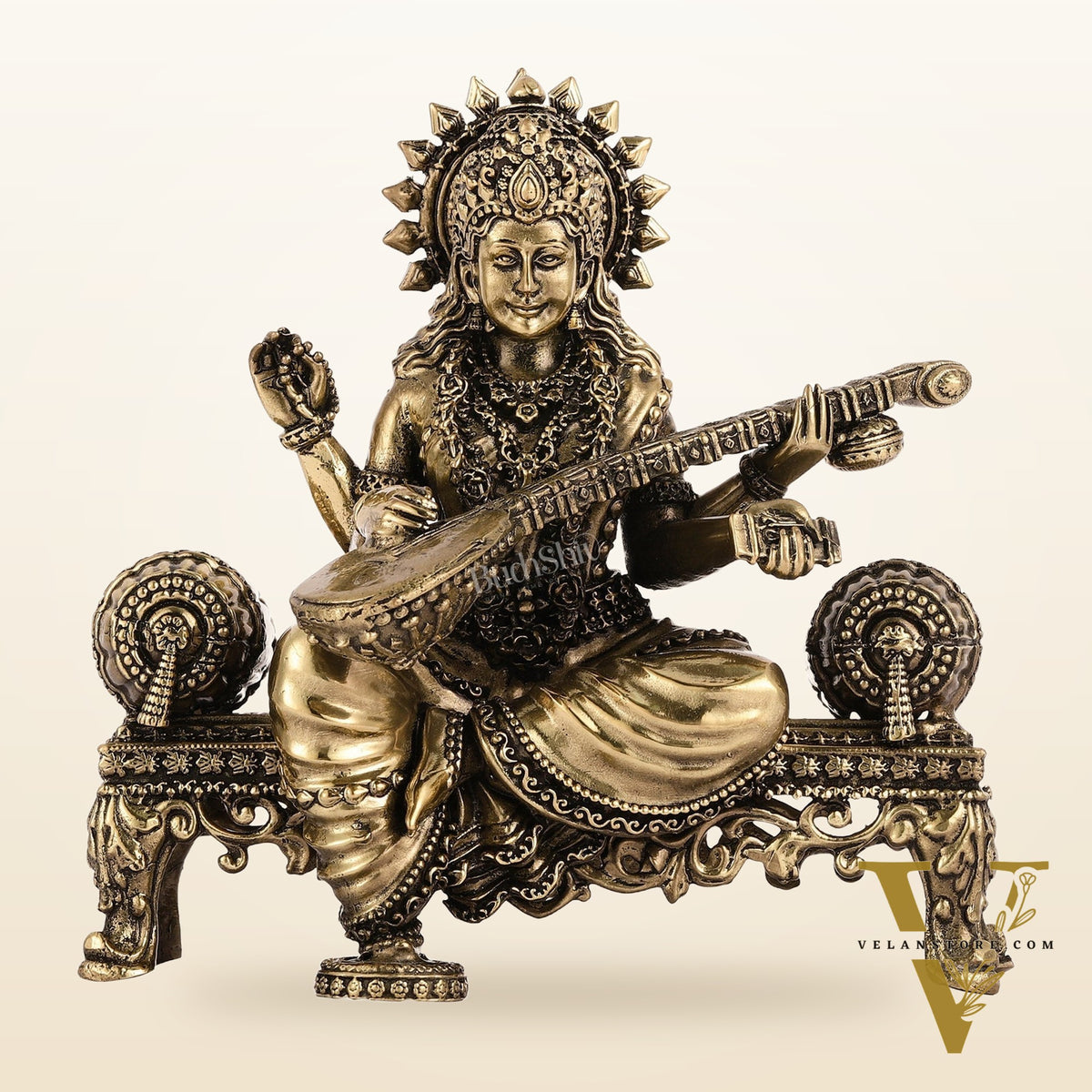 Brass Superfine Intricate Lightweight Goddess Saraswati Idol - 5.5"