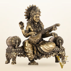 Brass Superfine Intricate Lightweight Goddess Saraswati Idol - 5.5"