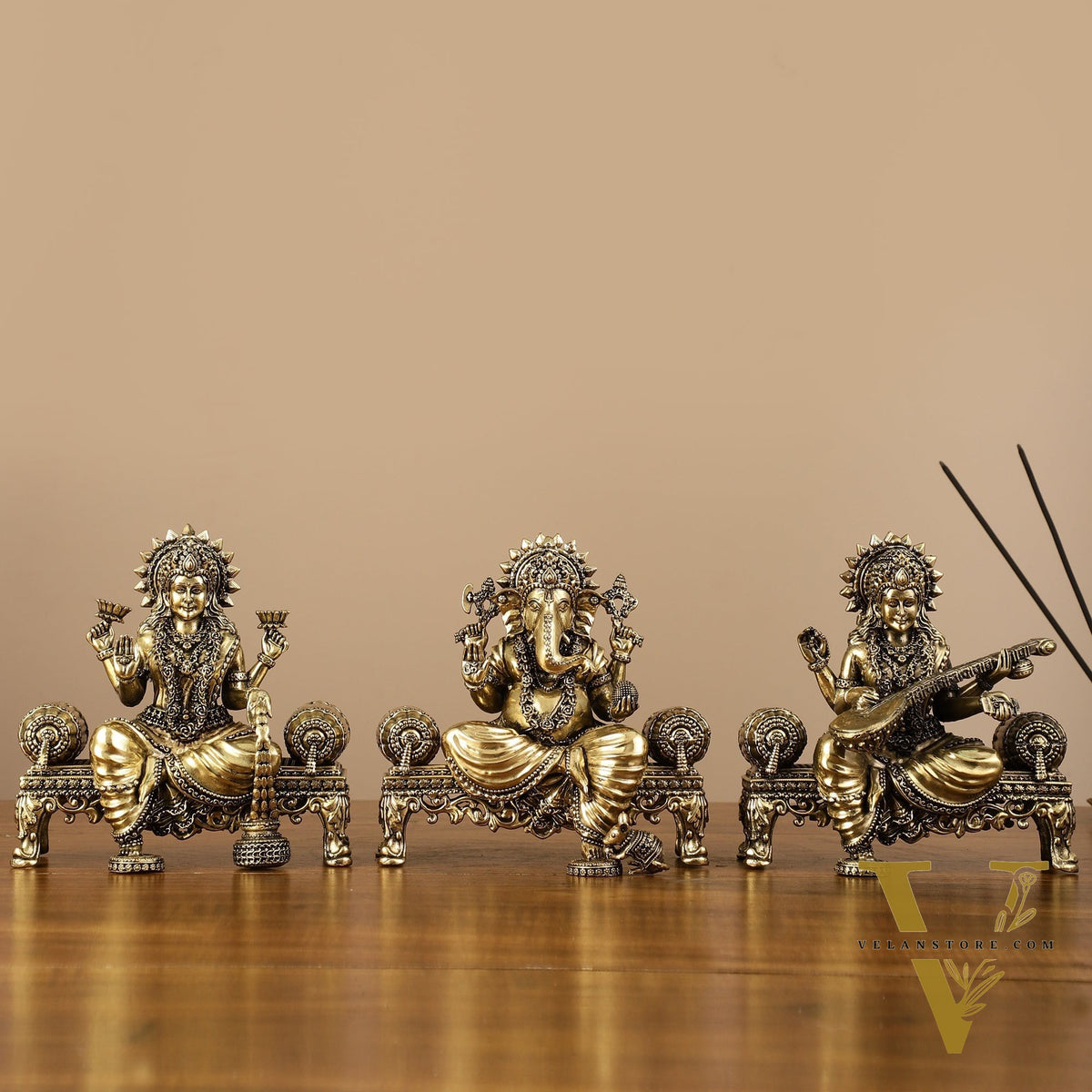 Brass Superfine Intricate Lightweight Idols - Ganesha, Saraswati, Lakshmi | 5.5"