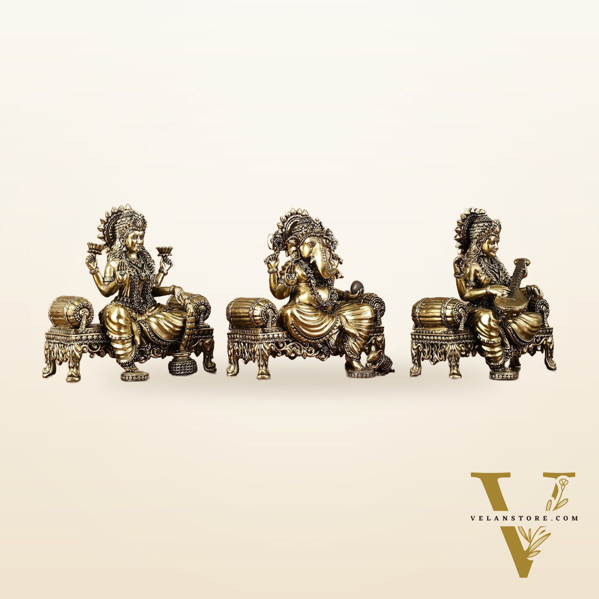 Brass Superfine Intricate Lightweight Idols - Ganesha, Saraswati, Lakshmi | 5.5"
