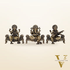Brass Superfine Intricate Lightweight Idols - Ganesha, Saraswati, Lakshmi | 5.5"