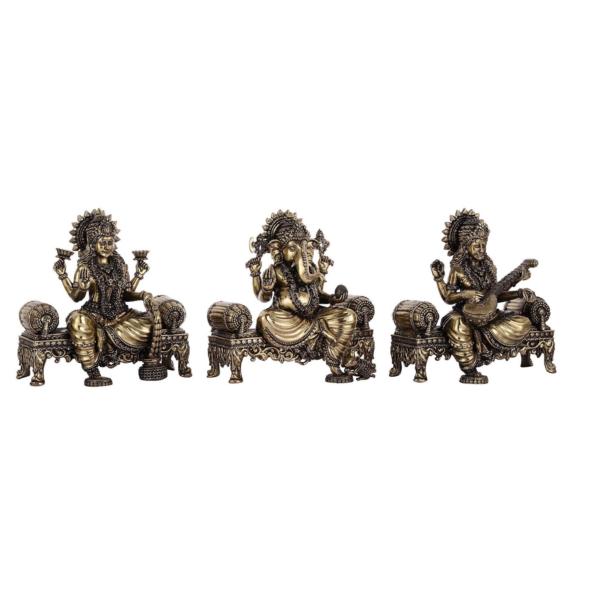 Brass Superfine Intricate Lightweight Idols - Ganesha, Saraswati, Lakshmi | 5.5"