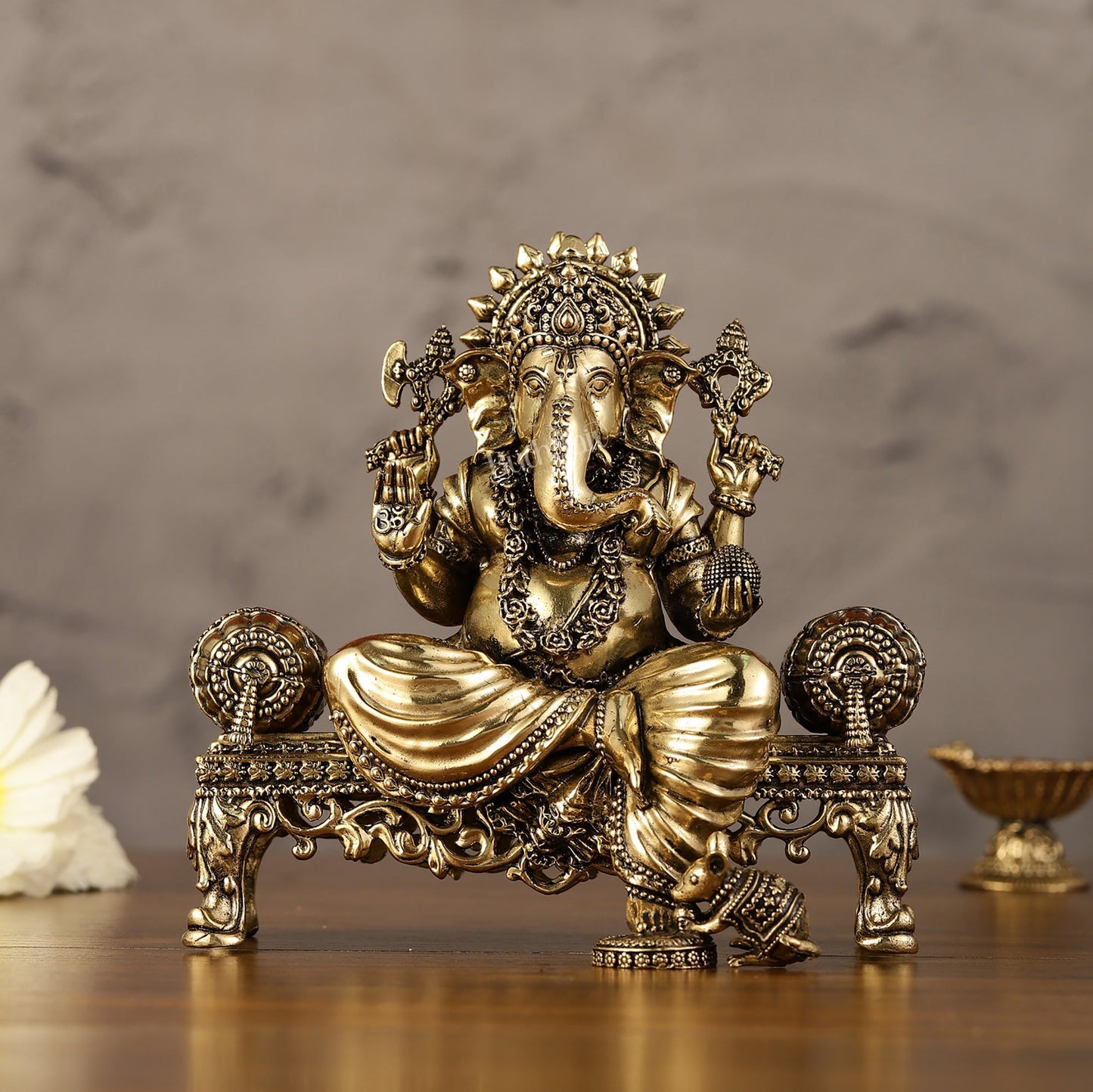 Brass Superfine Intricate Lightweight Lord Ganesha Idol - 5.5"