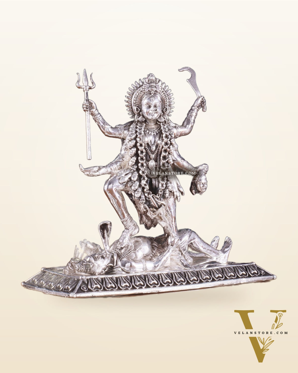 Brass Superfine Intricate Mahakali Idol | 6.5" silver plated