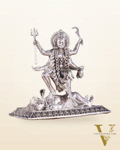 Brass Superfine Intricate Mahakali Idol | 6.5" silver plated