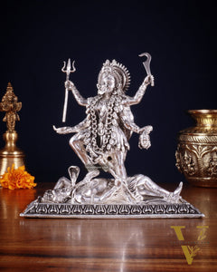 Brass Superfine Intricate Mahakali Idol | 6.5" silver plated