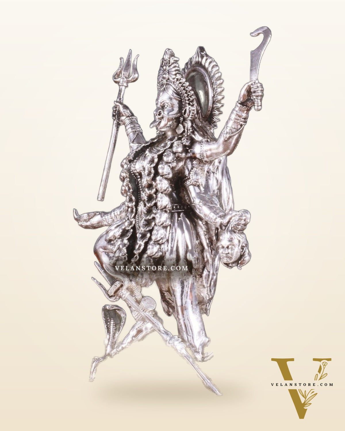 Brass Superfine Intricate Mahakali Idol | 6.5" silver plated