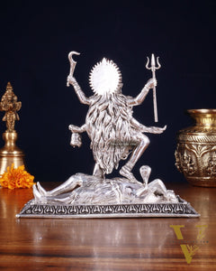 Brass Superfine Intricate Mahakali Idol | 6.5" silver plated