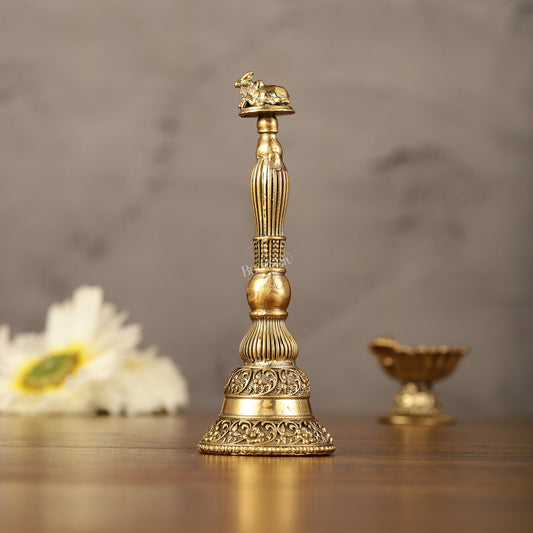 Brass Superfine Intricate Pooja Bell with Nandi - 4.5"