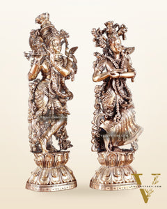 Brass Superfine Intricate Radha Krishna Idols 8"