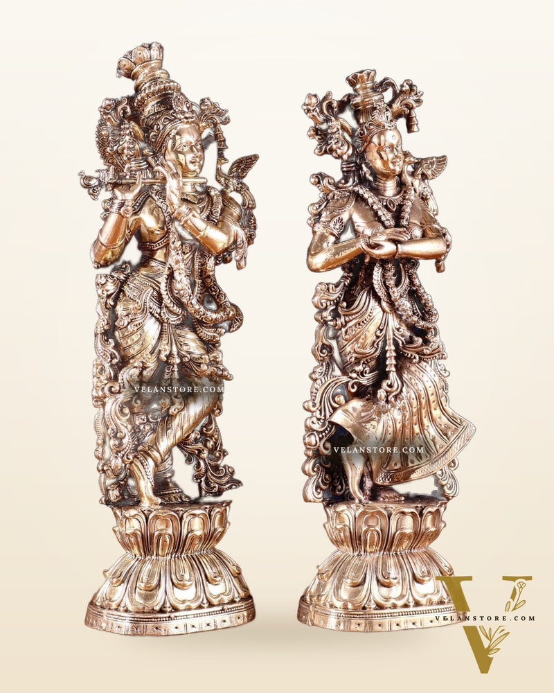 Brass Superfine Intricate Radha Krishna Idols 8"