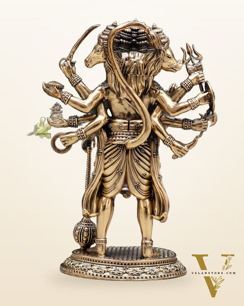 Brass Superfine Intricate Standing Panchmukhi Hanuman Idol 8"